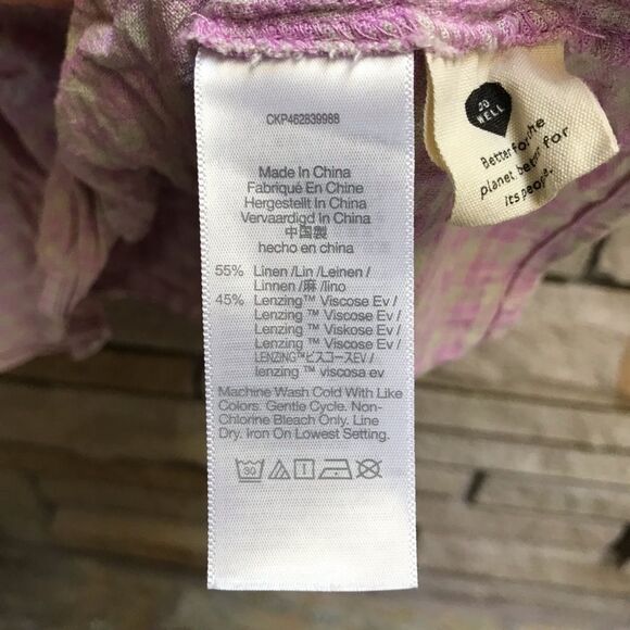 Madewell Linen-Blend Puff-Sleeve Button-Wrap Top in Plaid Lavender 3x - Picture 8 of 13